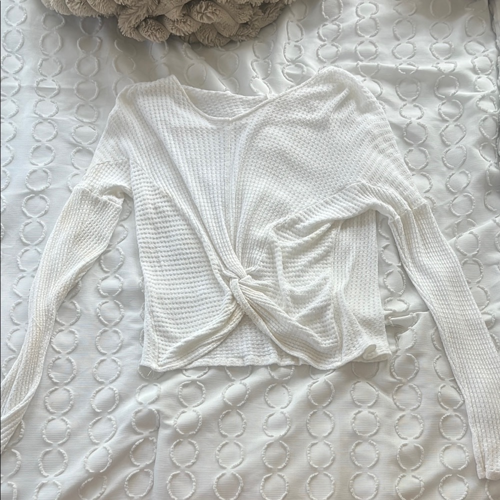 White Knotted Long Sleeve Top